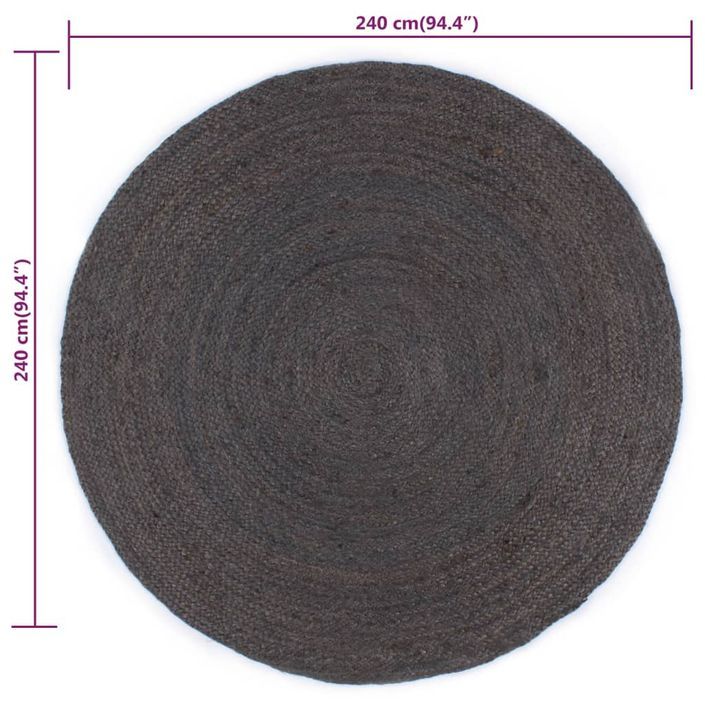 Tapis fait à la main Jute Rond 240 cm Gris foncé - Photo n°6