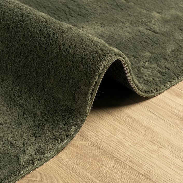 Tapis HUARTE à poils courts doux et lavable vert forêt 60x110cm - Photo n°6