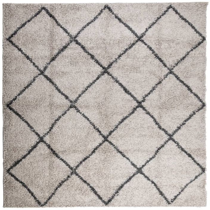 Tapis shaggy à poils longs moderne beige anthracite 120x120 cm - Photo n°1