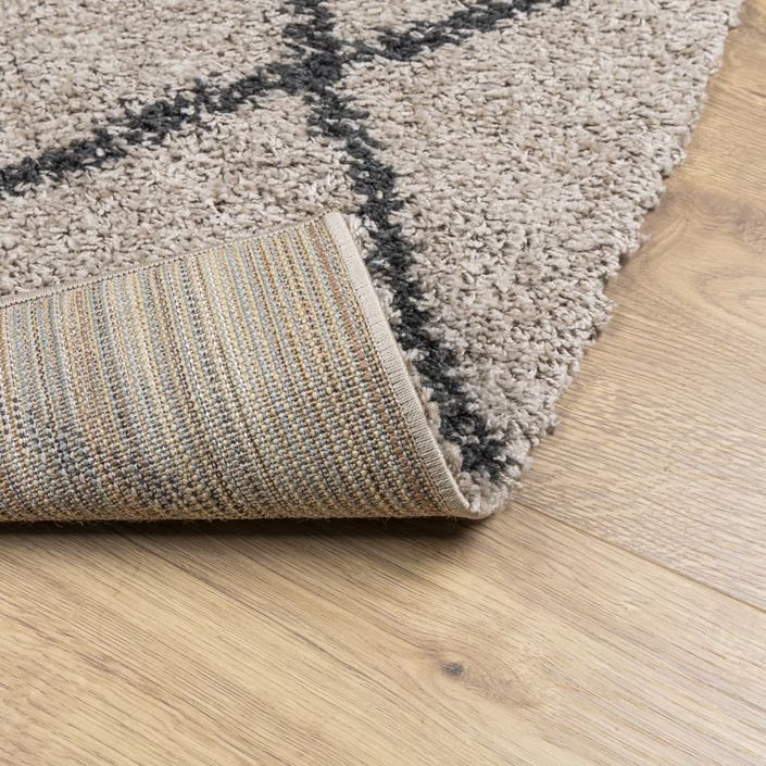 Tapis shaggy à poils longs moderne beige anthracite 120x120 cm - Photo n°5