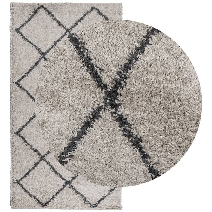 Tapis shaggy à poils longs moderne beige anthracite 60x110 cm - Photo n°3