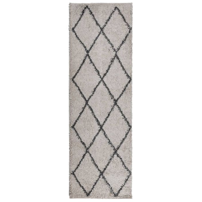 Tapis shaggy à poils longs moderne beige anthracite 80x250 cm - Photo n°1