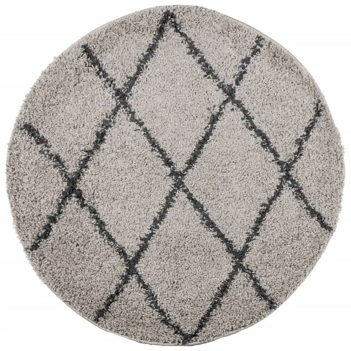 Tapis shaggy à poils longs moderne beige et anthracite Ø 100 cm - Photo n°1