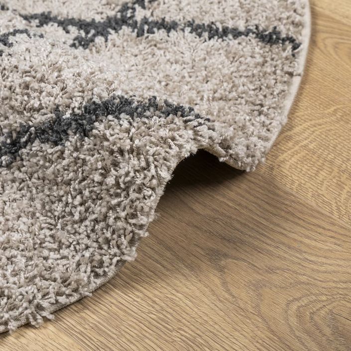 Tapis shaggy à poils longs moderne beige et anthracite Ø 120 cm - Photo n°6