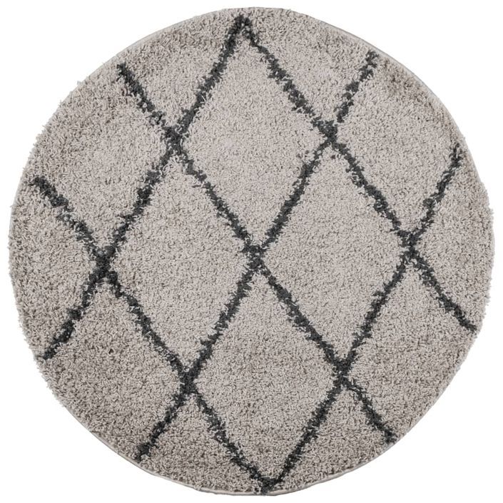 Tapis shaggy à poils longs moderne beige et anthracite Ø 160 cm - Photo n°1