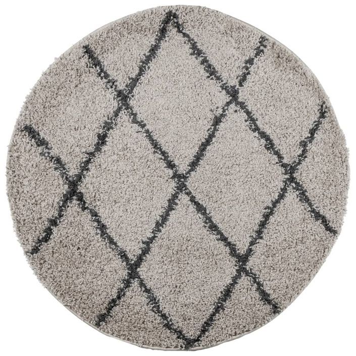 Tapis shaggy à poils longs moderne beige et anthracite Ø 80 cm - Photo n°1