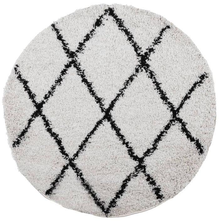 Tapis shaggy à poils longs moderne crème et noir Ø 100 cm - Photo n°1