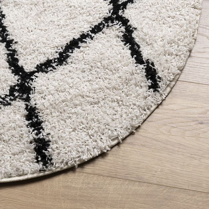 Tapis shaggy à poils longs moderne crème et noir Ø 100 cm - Photo n°4