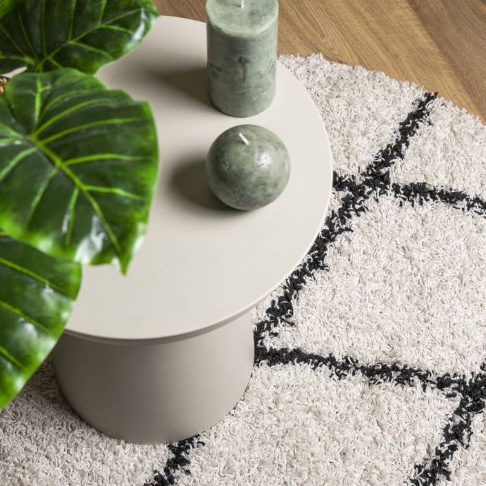 Tapis shaggy à poils longs moderne crème et noir Ø 100 cm - Photo n°7