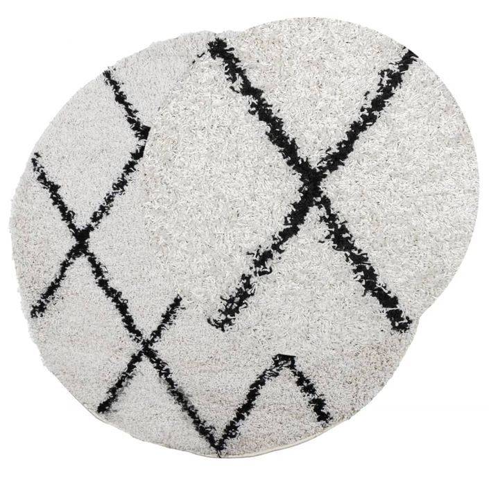 Tapis shaggy à poils longs moderne crème et noir Ø 120 cm - Photo n°3