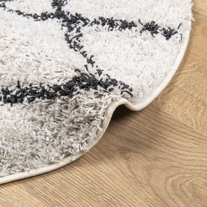 Tapis shaggy à poils longs moderne crème et noir Ø 120 cm - Photo n°6