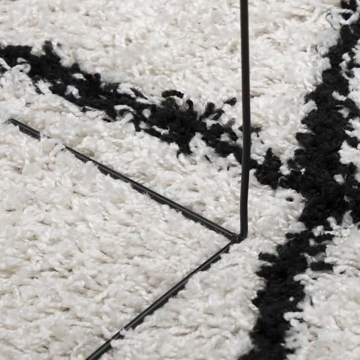 Tapis shaggy à poils longs moderne crème et noir Ø 120 cm - Photo n°8