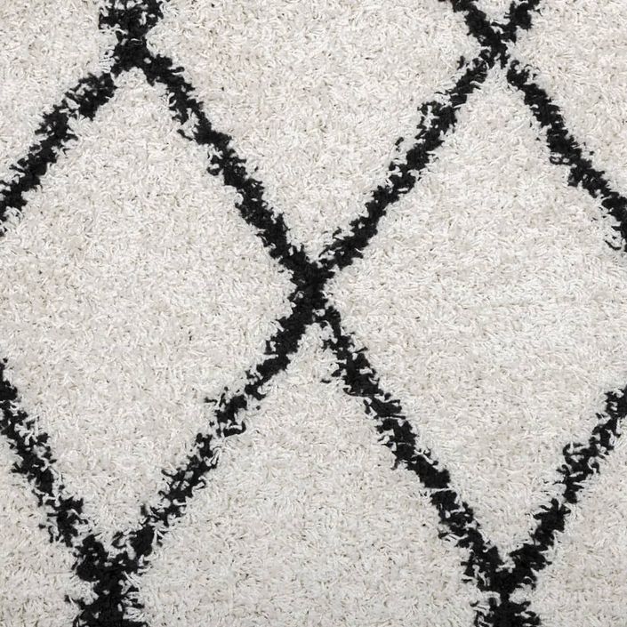 Tapis shaggy à poils longs moderne crème et noir Ø 120 cm - Photo n°9