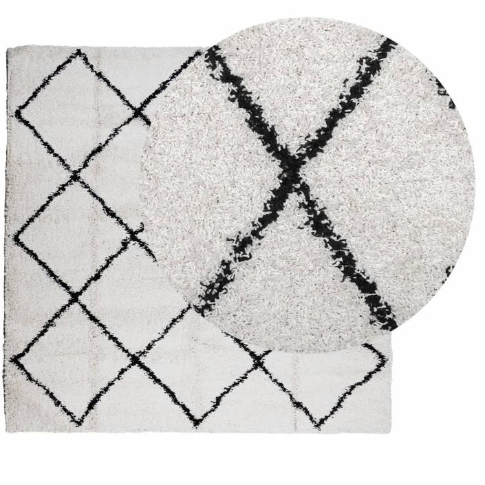 Tapis shaggy à poils longs moderne crème et noir 160x160 cm - Photo n°3