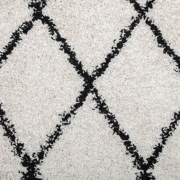 Tapis shaggy à poils longs moderne crème et noir 160x160 cm - Photo n°9