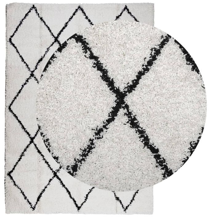 Tapis shaggy à poils longs moderne crème et noir 160x230 cm - Photo n°3