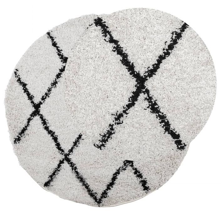 Tapis shaggy à poils longs moderne crème et noir Ø 200 cm - Photo n°3