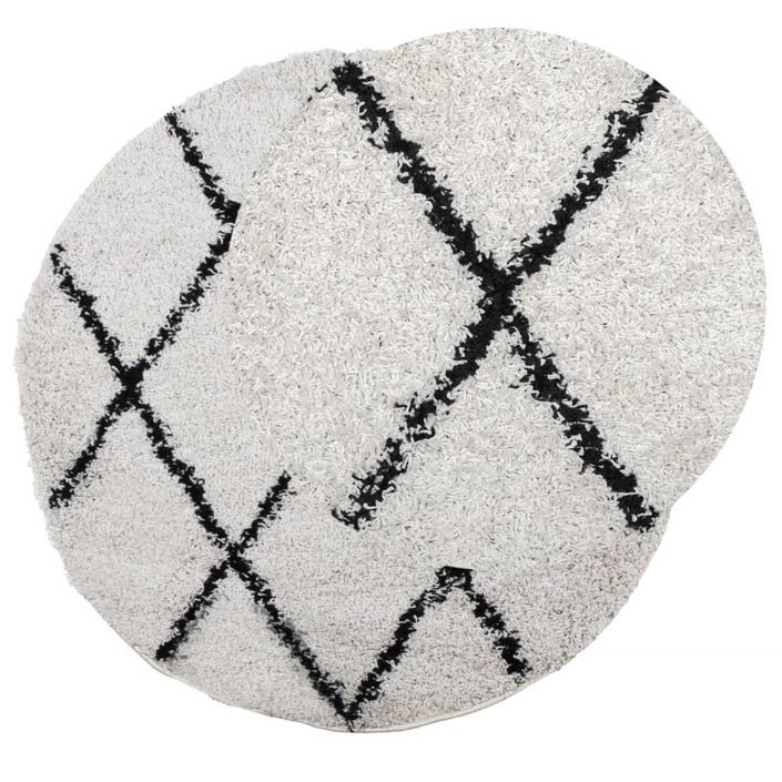 Tapis shaggy à poils longs moderne crème et noir Ø 80 cm - Photo n°3