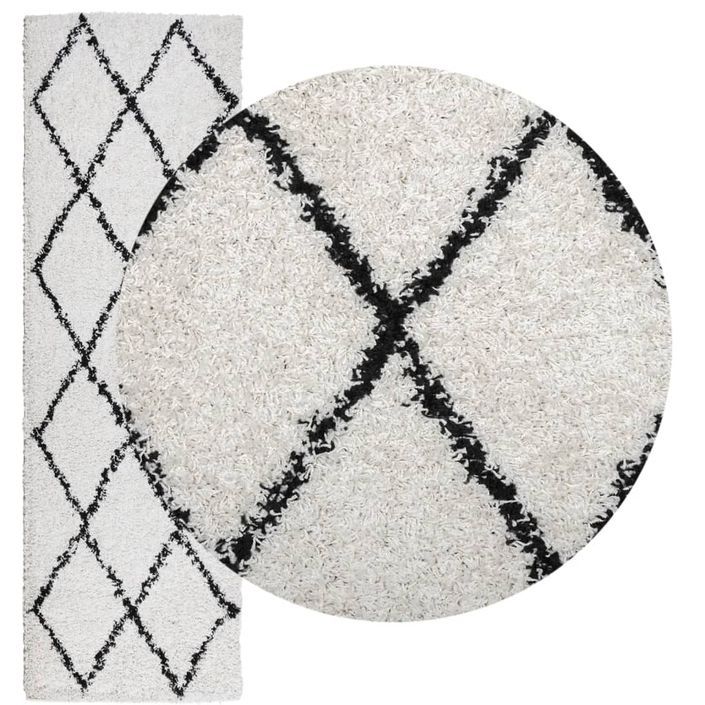 Tapis shaggy à poils longs moderne crème et noir 80x250 cm - Photo n°3