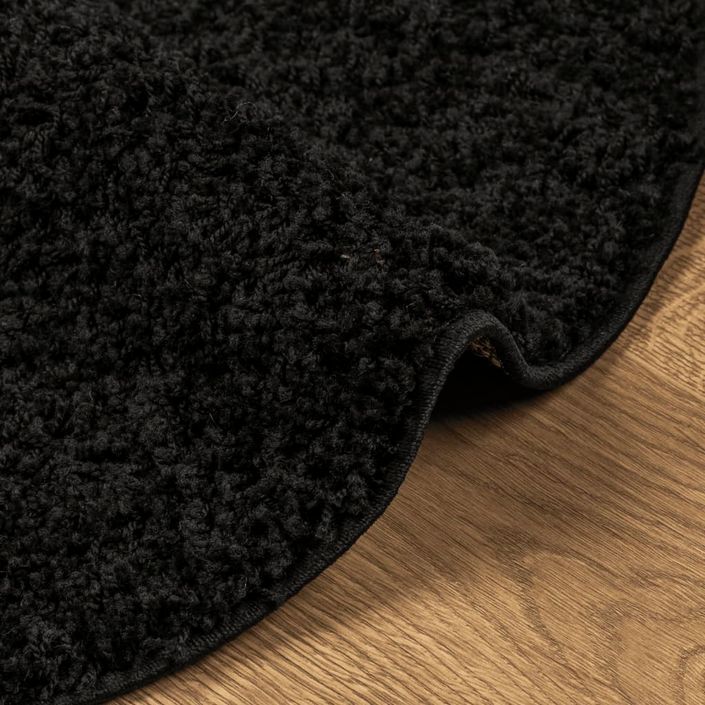 Tapis shaggy à poils longs moderne noir Ø 100 cm - Photo n°6