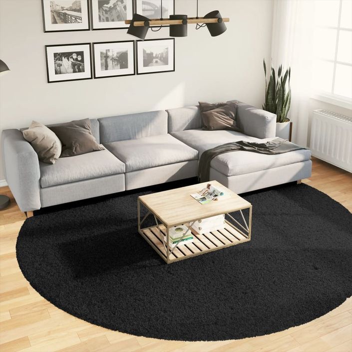 Tapis shaggy à poils longs moderne noir Ø 280 cm - Photo n°2