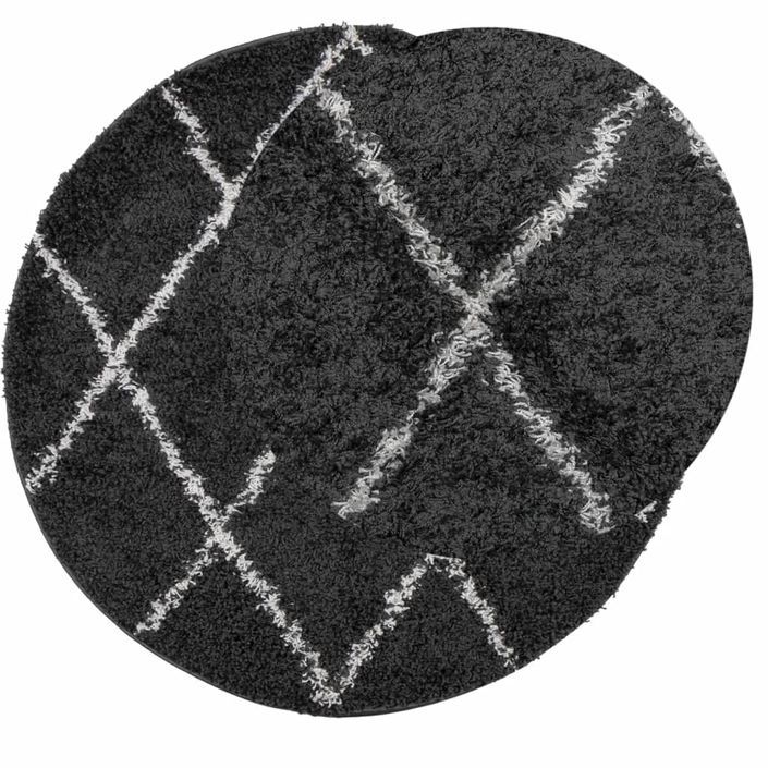 Tapis shaggy à poils longs moderne noir et crème Ø 100 cm - Photo n°3