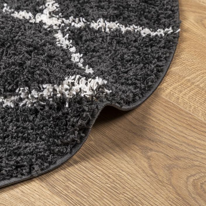 Tapis shaggy à poils longs moderne noir et crème Ø 100 cm - Photo n°6