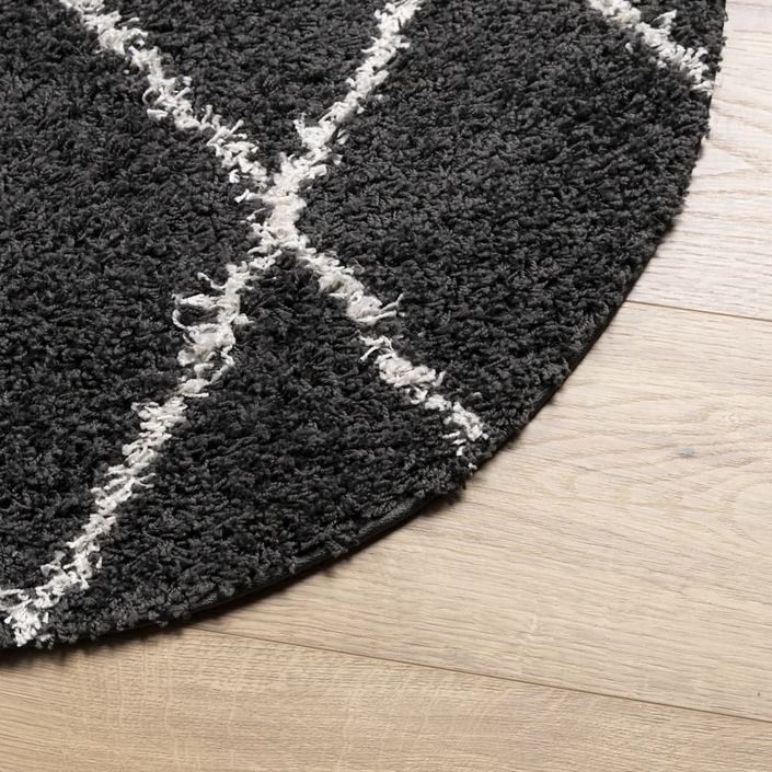 Tapis shaggy à poils longs moderne noir et crème Ø 120 cm - Photo n°4