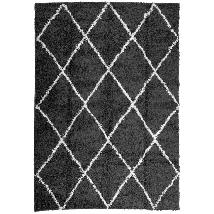 Tapis shaggy à poils longs moderne noir et crème 120x170 cm - Photo n°1