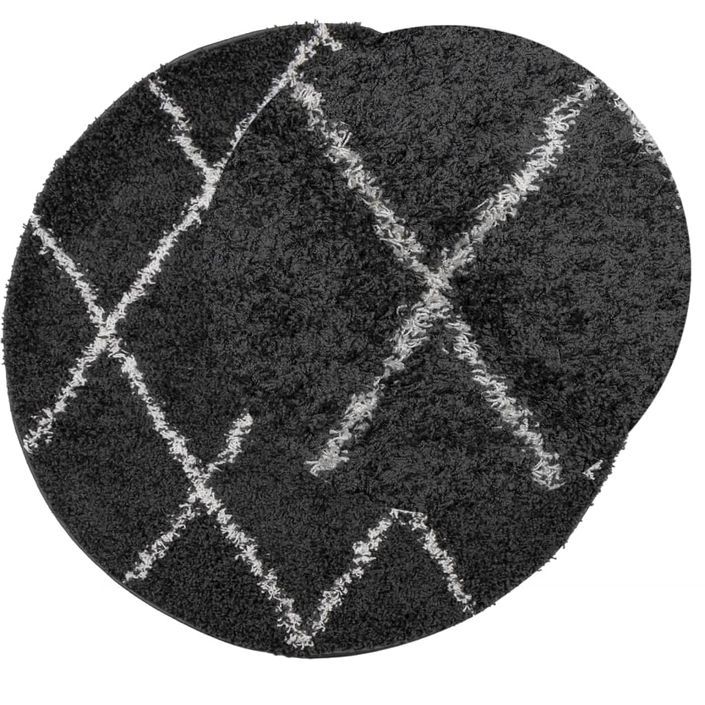 Tapis shaggy à poils longs moderne noir et crème Ø 160 cm - Photo n°3