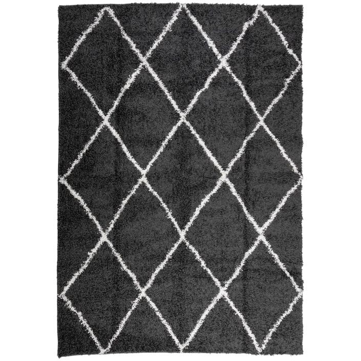 Tapis shaggy à poils longs moderne noir et crème 160x230 cm - Photo n°1