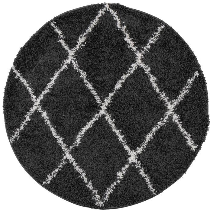 Tapis shaggy à poils longs moderne noir et crème Ø 200 cm - Photo n°1