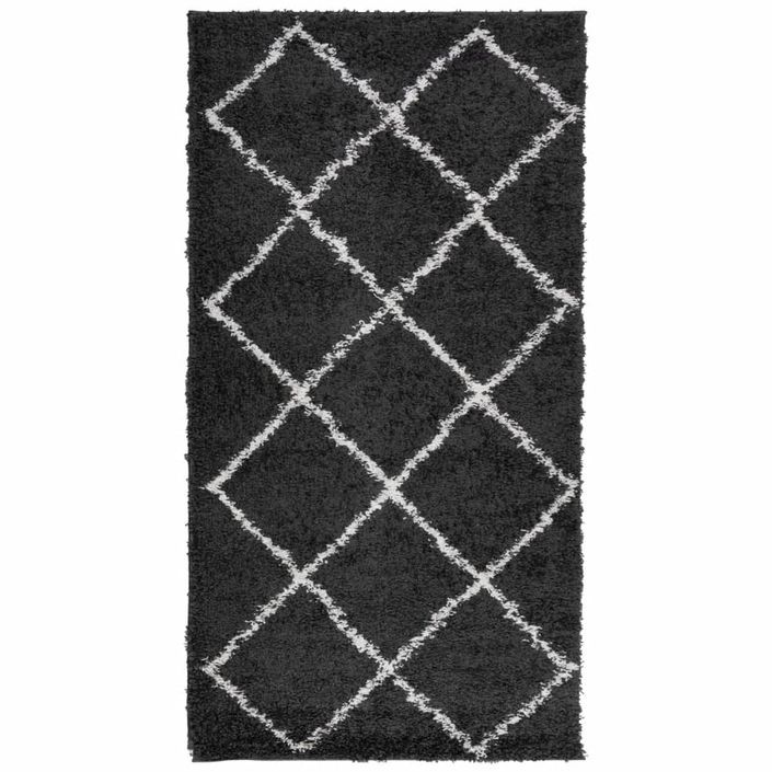 Tapis shaggy à poils longs moderne noir et crème 80x150 cm - Photo n°1