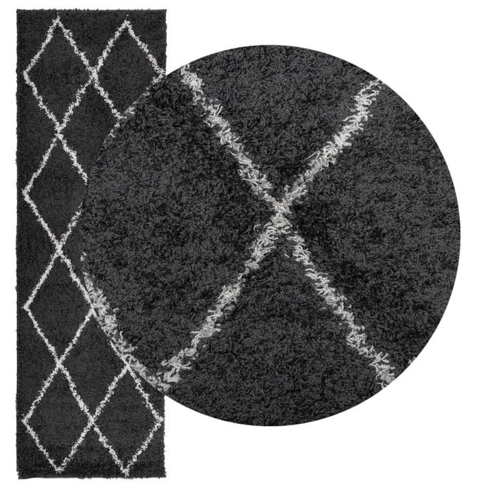 Tapis shaggy à poils longs moderne noir et crème 80x250 cm - Photo n°3