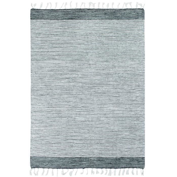 Tapis Terra - 120 x 170 cm - Bandes gris, argent et blanc - Photo n°1