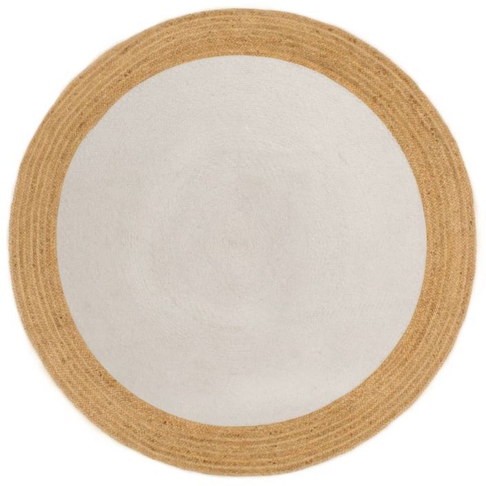 Tapis tressé Blanc et naturel 120 cm Jute et coton Rond - Photo n°1