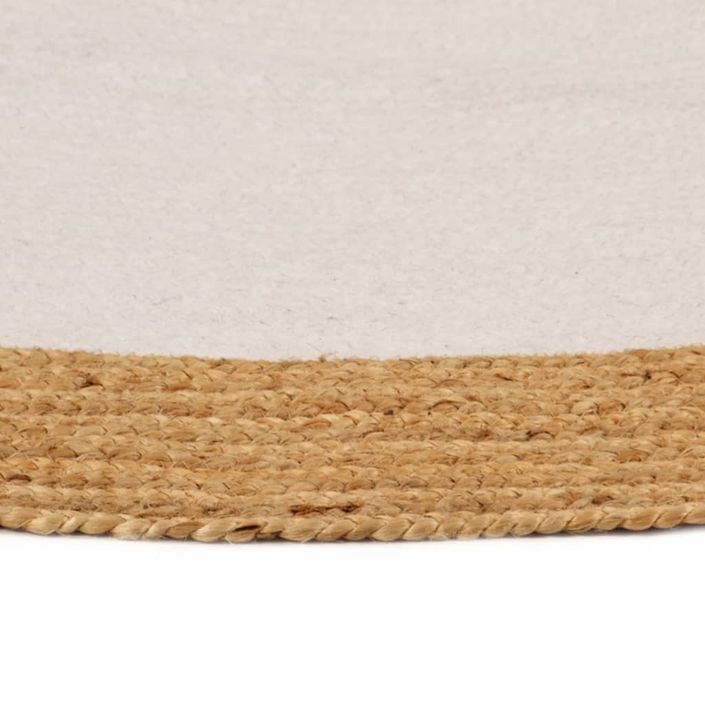 Tapis tressé Blanc et naturel 120 cm Jute et coton Rond - Photo n°4