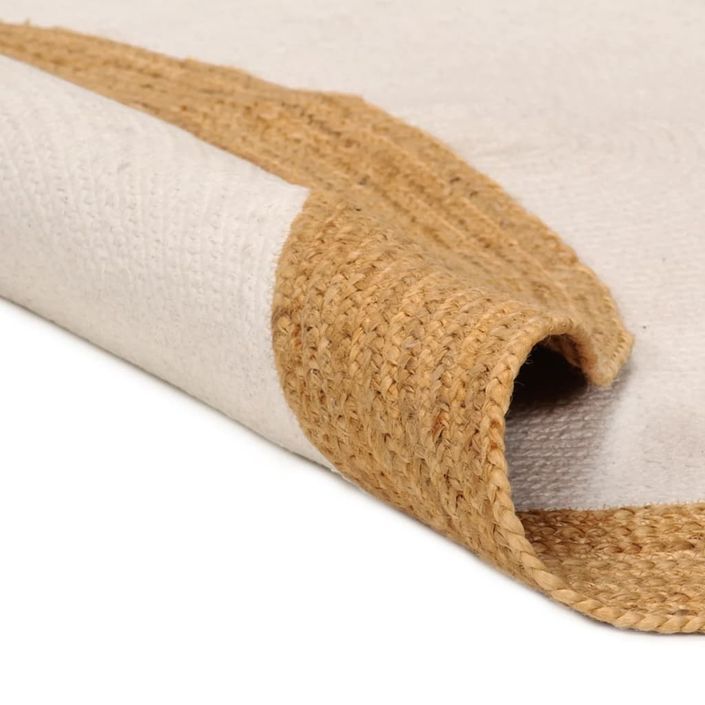 Tapis tressé Blanc et naturel 150 cm Jute et coton Rond - Photo n°5