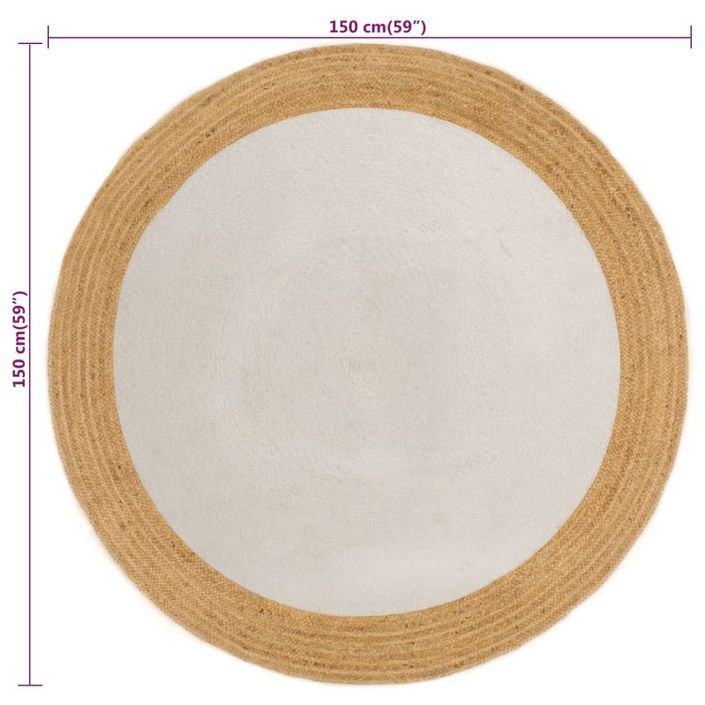 Tapis tressé Blanc et naturel 150 cm Jute et coton Rond - Photo n°6