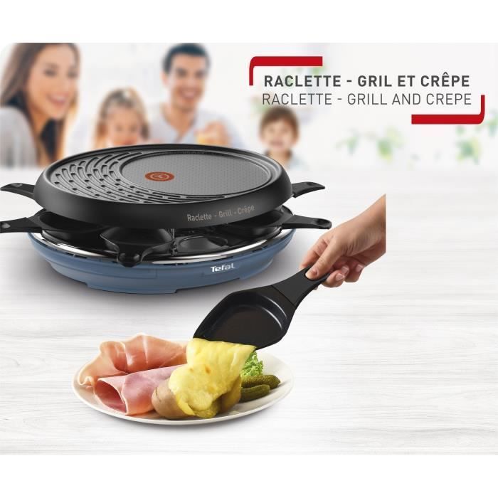 TEFAL RE310401 Colormania Raclette 3 en 1, 8 coupelles, Appareil a raclette grill et crepe, Revetement antiadhésif, bleu acier - Photo n°2