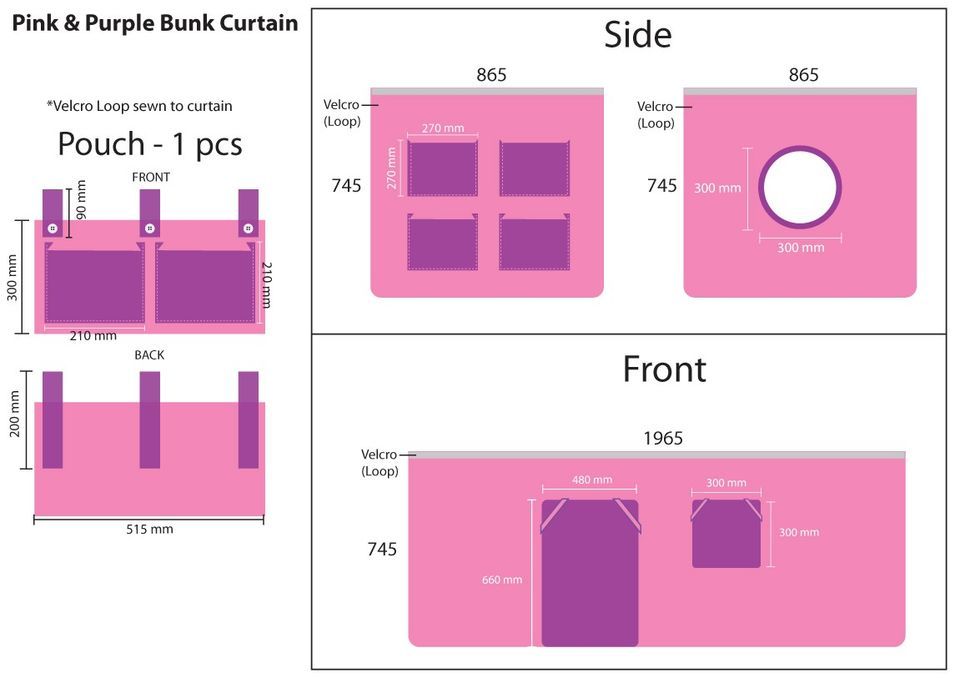Tente pour lit mezzanine tissu rose et violet Bella - Photo n°3