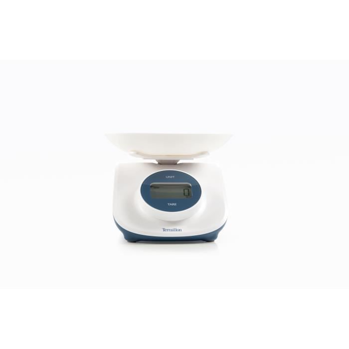 TERRAILLON 14770- Balance culinaire éléctronique Dynamo Curve - 3-5kg - Affichage LCD - Fonction Tare, Arret auto - Blanche/Bleue - Photo n°1
