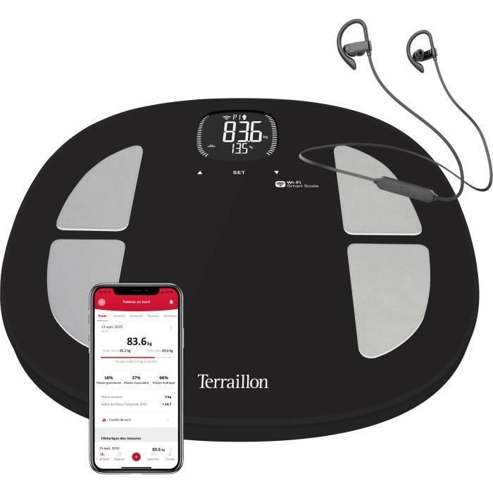 TERRAILLON 14853 - Impédencemetre connecté Run et Fit + Ecouteurs intra-auriculaires - Wi-fi, Bluetooth - 32,4x34,2cm - Noir - Photo n°1