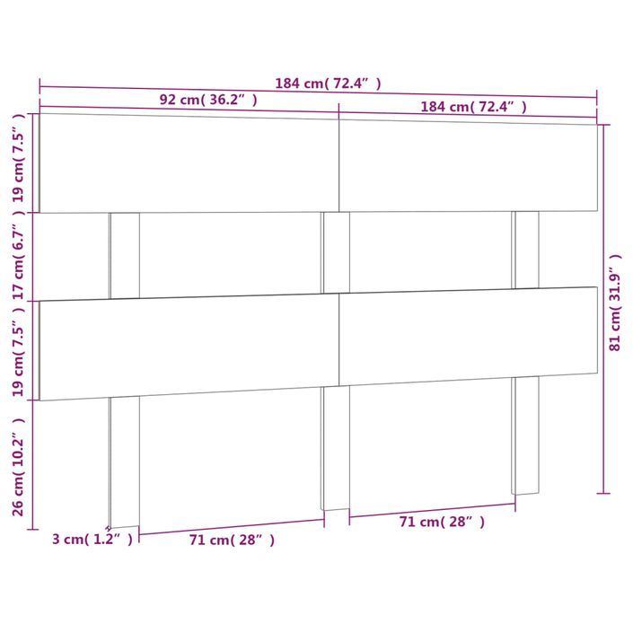 Tête de lit 184x3x81 cm Bois massif de pin - Photo n°6