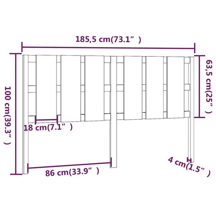 Tête de lit 185,5x4x100 cm Bois massif de pin - Photo n°6