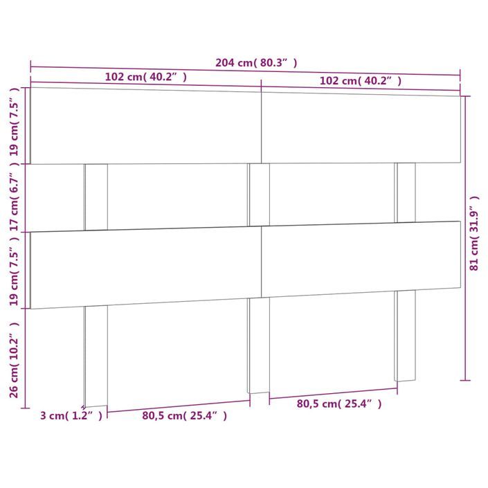 Tête de lit 204x3x81 cm Bois massif de pin - Photo n°6