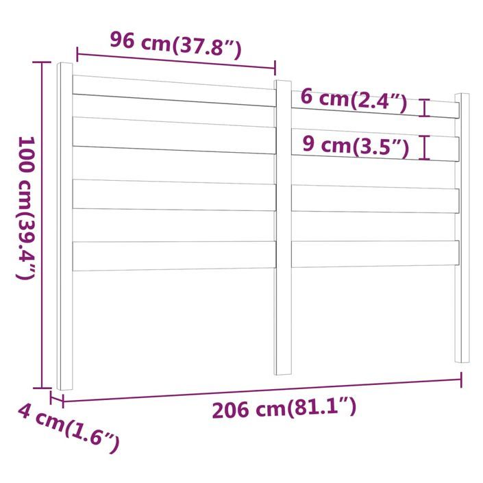 Tête de lit 206x4x100 cm Bois massif de pin - Photo n°6