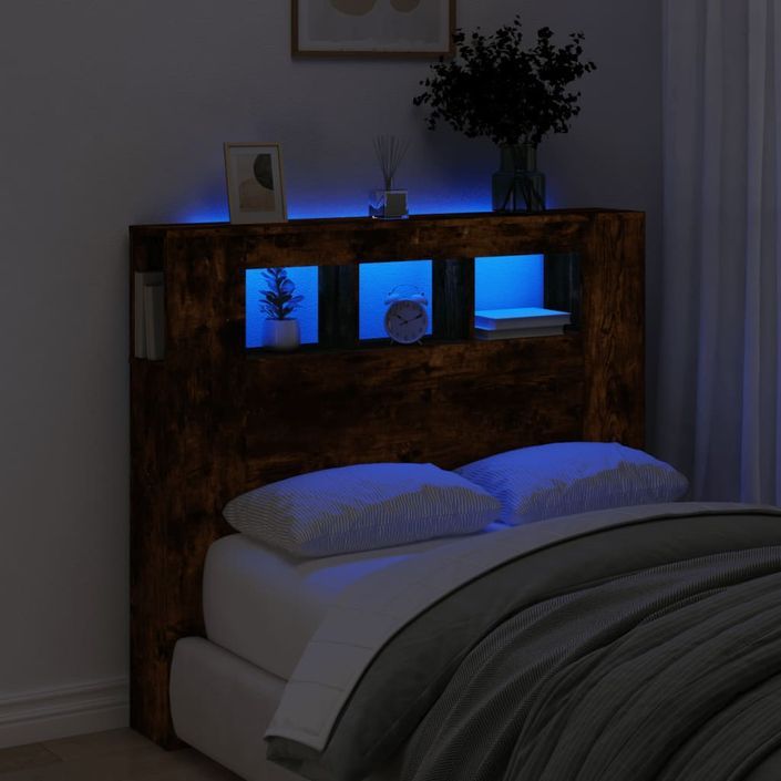 Tête de lit à LED chêne fumé 120x18,5x103,5cm bois d'ingénierie - Photo n°1