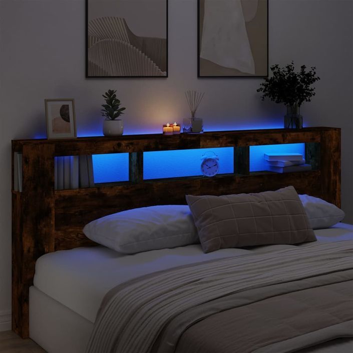 Tête de lit à LED chêne fumé 220x18,5x103,5cm bois d'ingénierie - Photo n°1