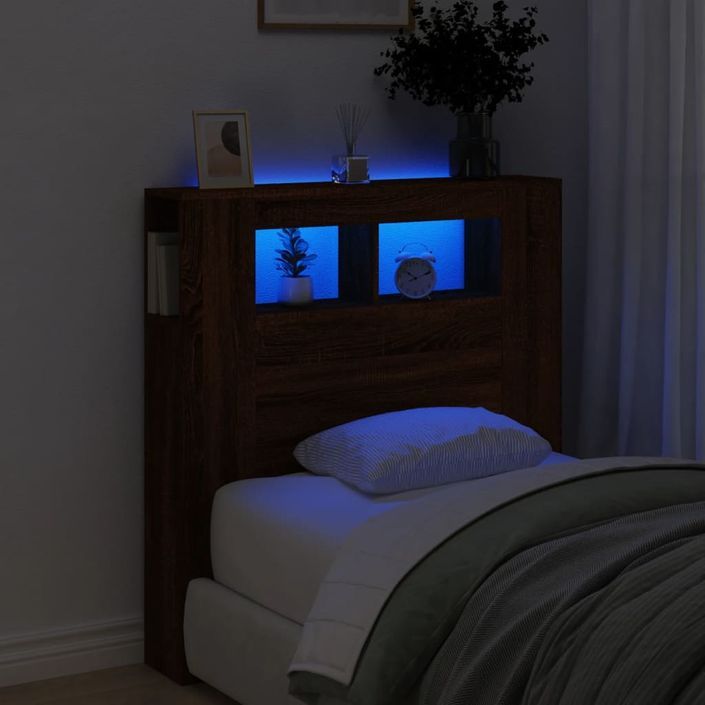 Tête de lit à LED chêne marron 100x18,5x103,5cm bois ingénierie - Photo n°1